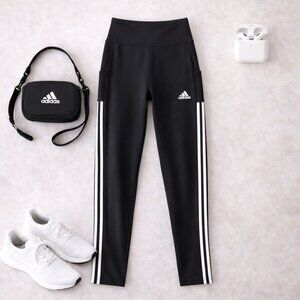 🧡 Adidas Black High Waist Athletic Leggings with Side Pockets – Size M